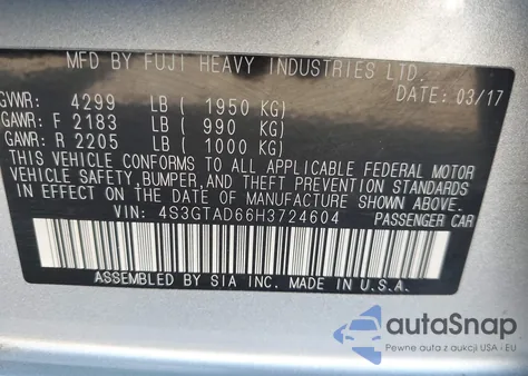 2017 Subaru Impreza 2.0I Premium из США, поврежденный, VIN 4S3GTAD66H3724604